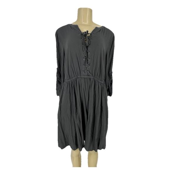 TORRID Plus Size 1X Women Mini Challis Lace-Up Shirt Dress Roll Tab Sleeve BC09 - Picture 1 of 10